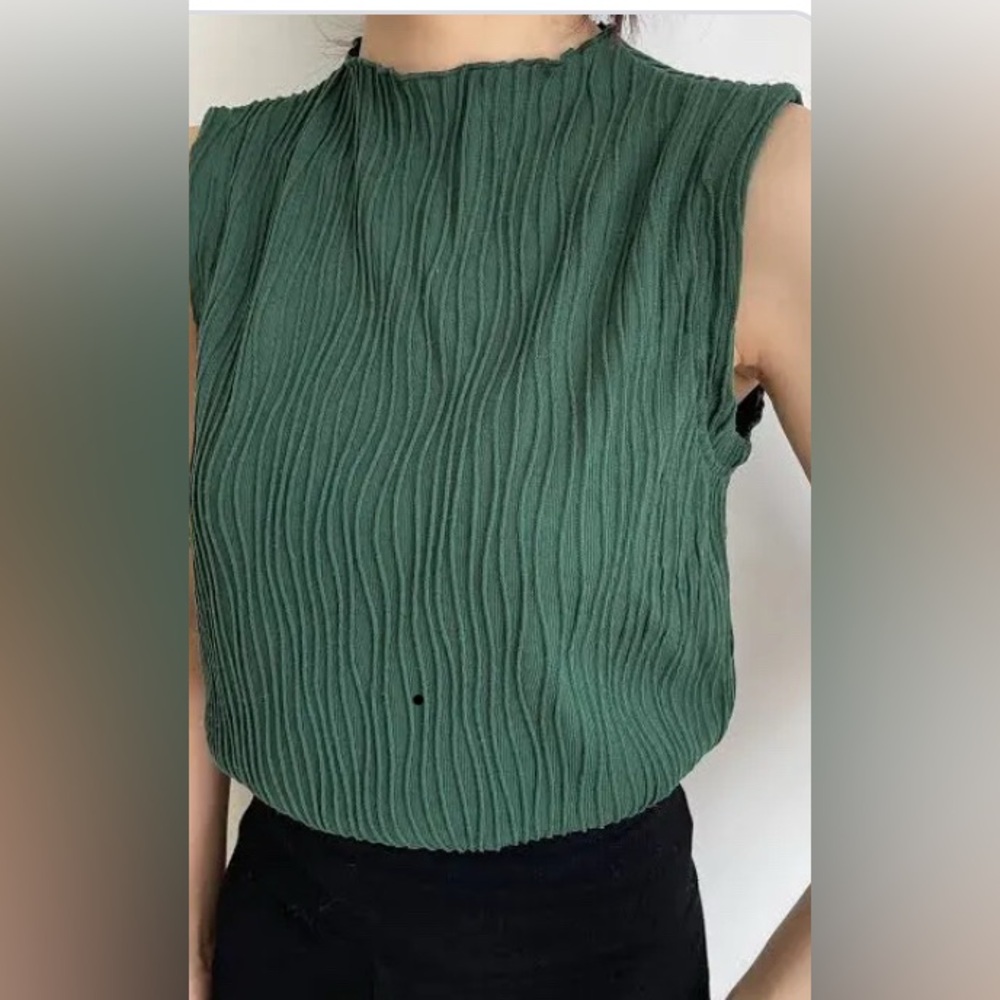 Elegant Set of Green & Creme Sleeveless Tops